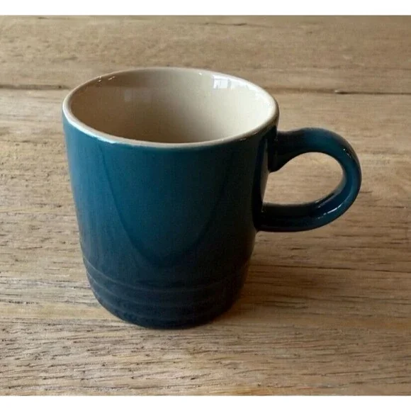 Le Creuset Stoneware Set of 6 3 oz London Espresso Mugs Deep Teal Blue NEW - Picture 6 of 9